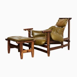 Jangada Lounge Chair and Ottomane by Jean Gillon for Italma Wood Art, 1970s, Set of 2-XE-2035390