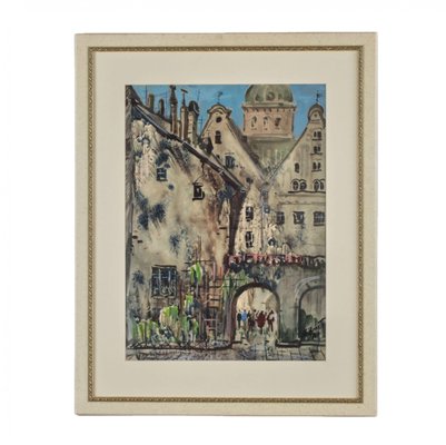 Janis Brekte, Old Riga, 1971, Watercolor, Framed-WMV-1131822