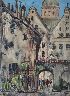 Janis Brekte, Old Riga, 1971, Watercolor, Framed-WMV-1129713