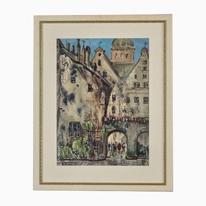 Janis Brekte, Old Riga, 1971, Watercolor, Framed-WMV-1129713