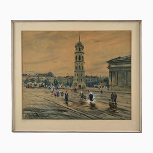 Jānis Brekte, Vilnius, 1980, Watercolor, Framed-WMV-1129659