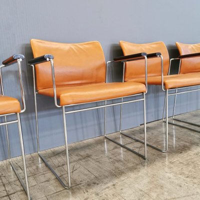 Jano Chairs in Cognac Leather with Wooden Armrests by Kazuhide Takahama for Studio Simon, 1970s, Set of 4-PRS-1818380