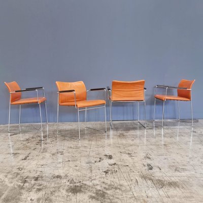 Jano Chairs in Cognac Leather with Wooden Armrests by Kazuhide Takahama for Studio Simon, 1970s, Set of 4-PRS-1818380