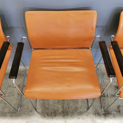 Jano Chairs in Cognac Leather with Wooden Armrests by Kazuhide Takahama for Studio Simon, 1970s, Set of 4-PRS-1818380