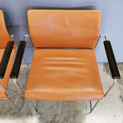 Jano Chairs in Cognac Leather with Wooden Armrests by Kazuhide Takahama for Studio Simon, 1970s, Set of 4-PRS-1818380