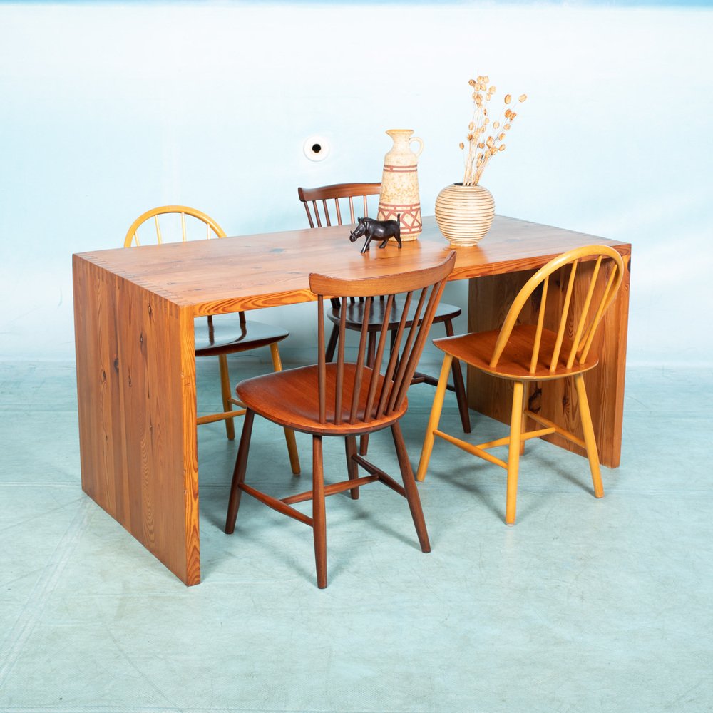 Japandi Pine Ding Table attributed to Ate Van Apeldoorn for Houtwerk Hattem, 1970s