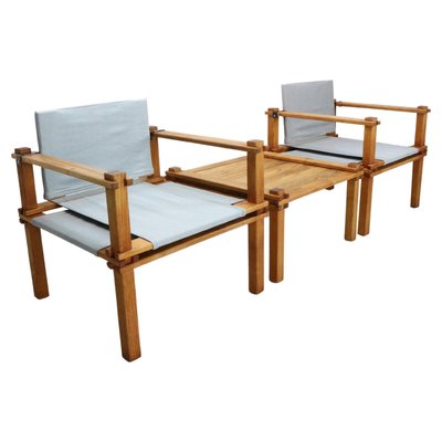 Japandi Safari Armchairs and Table attributed to Gerd Lange, 1965, Set of 3-DT-2026275