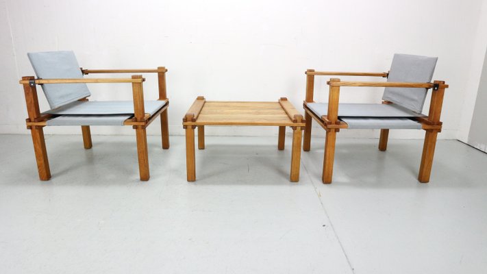 Japandi Safari Armchairs and Table attributed to Gerd Lange, 1965, Set of 3-DT-2026275