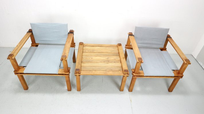 Japandi Safari Armchairs and Table attributed to Gerd Lange, 1965, Set of 3-DT-2026275