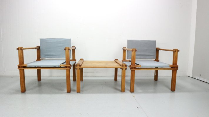 Japandi Safari Armchairs and Table attributed to Gerd Lange, 1965, Set of 3-DT-2026275