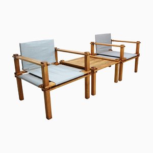 Japandi Safari Armchairs and Table attributed to Gerd Lange, 1965, Set of 3-DT-2026275