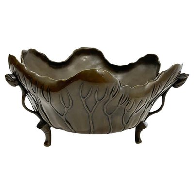 Japanese Bronze Ikebana Lotus Footed Bowl-UCH-1294491