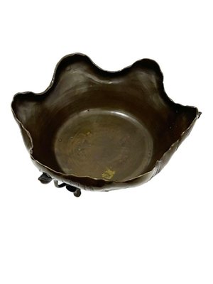 Japanese Bronze Ikebana Lotus Footed Bowl-UCH-1294491