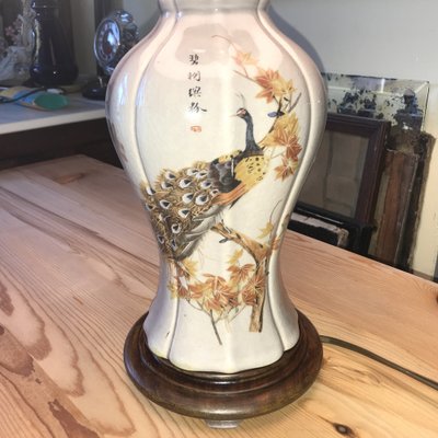 Japanese Ceramic Table Lamp with Peacock Motif-WQQ-1704802