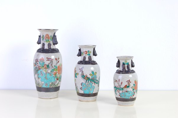 Japanese Ceramic Vases, Early 1900s, Set of 3-XSG-947198