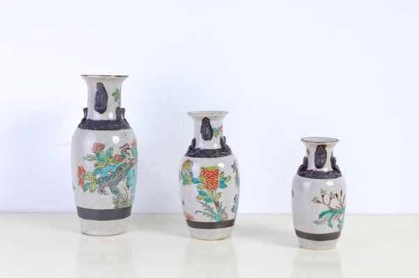 Japanese Ceramic Vases, Early 1900s, Set of 3-XSG-947198