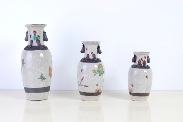 Japanese Ceramic Vases, Early 1900s, Set of 3-XSG-947198