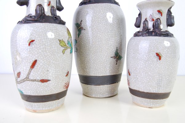 Japanese Ceramic Vases, Early 1900s, Set of 3-XSG-947198