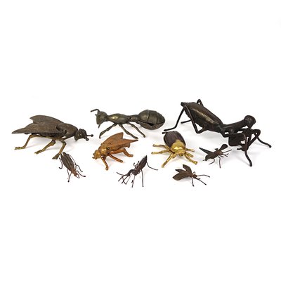 Japanese Insects in Copper, Brass and Wood, Set of 9-RY-1360250