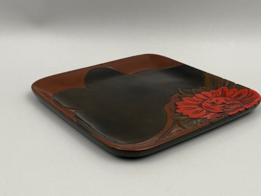 Japanese Lacquer Presentation Tray with Floral Decor, 20th Century