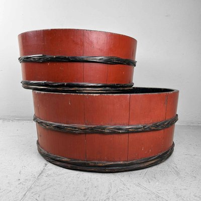 Japanese Lacquered Wooden Tubs, 1920s, Set of 2-DWL-1736957