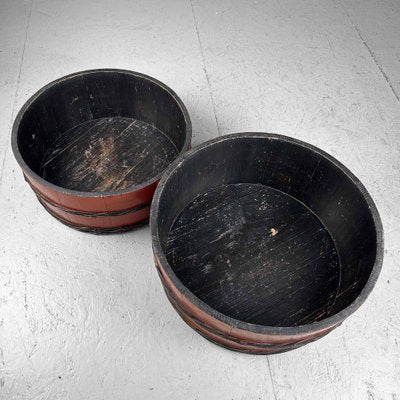 Japanese Lacquered Wooden Tubs, 1920s, Set of 2-DWL-1736957