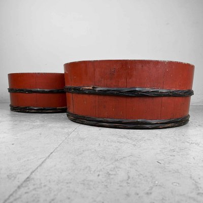 Japanese Lacquered Wooden Tubs, 1920s, Set of 2-DWL-1736957