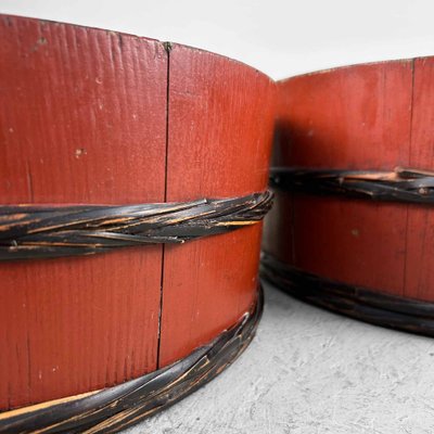 Japanese Lacquered Wooden Tubs, 1920s, Set of 2-DWL-1736957