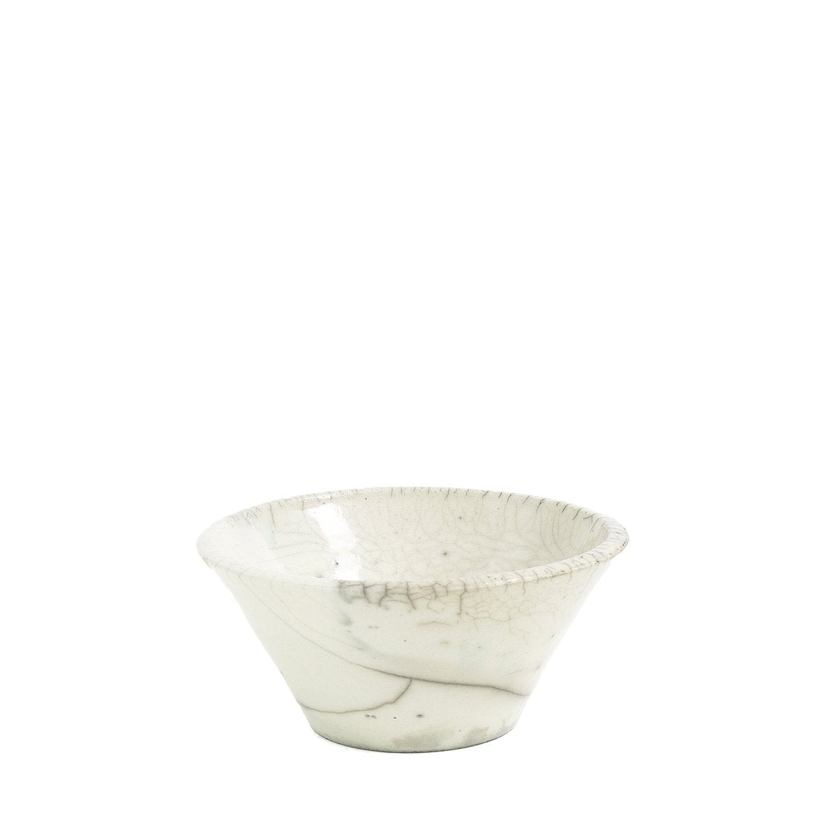 Japanese Minimalistic Crackle White Raku Ceramics Moon Bowls by Laab Milano, Set of 4