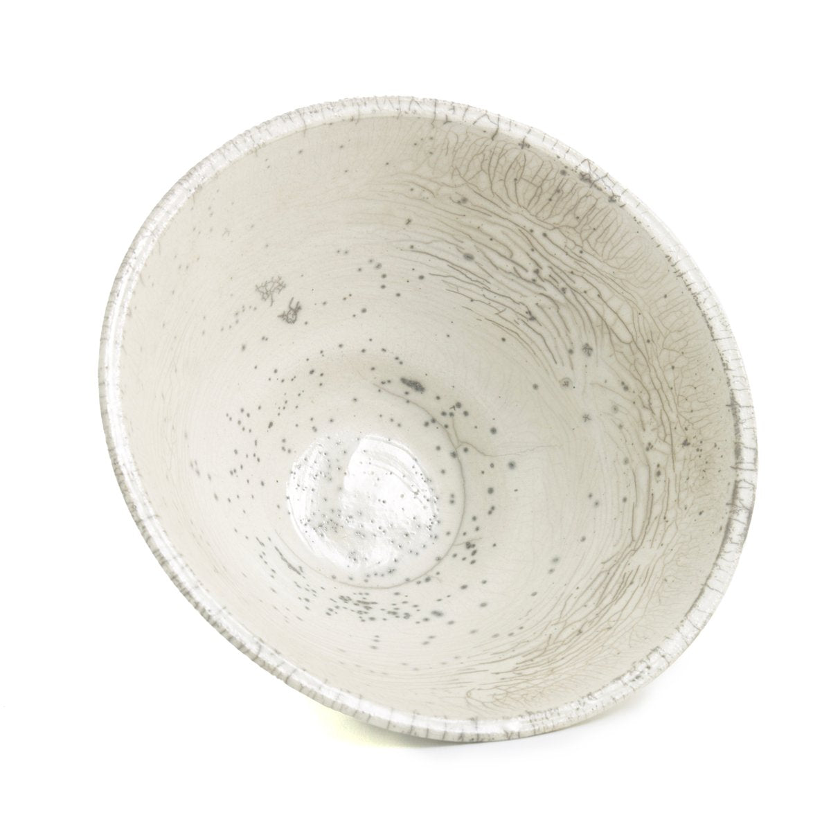 Japanese Minimalistic Crackle White Raku Ceramics Moon Bowls by Laab Milano, Set of 4