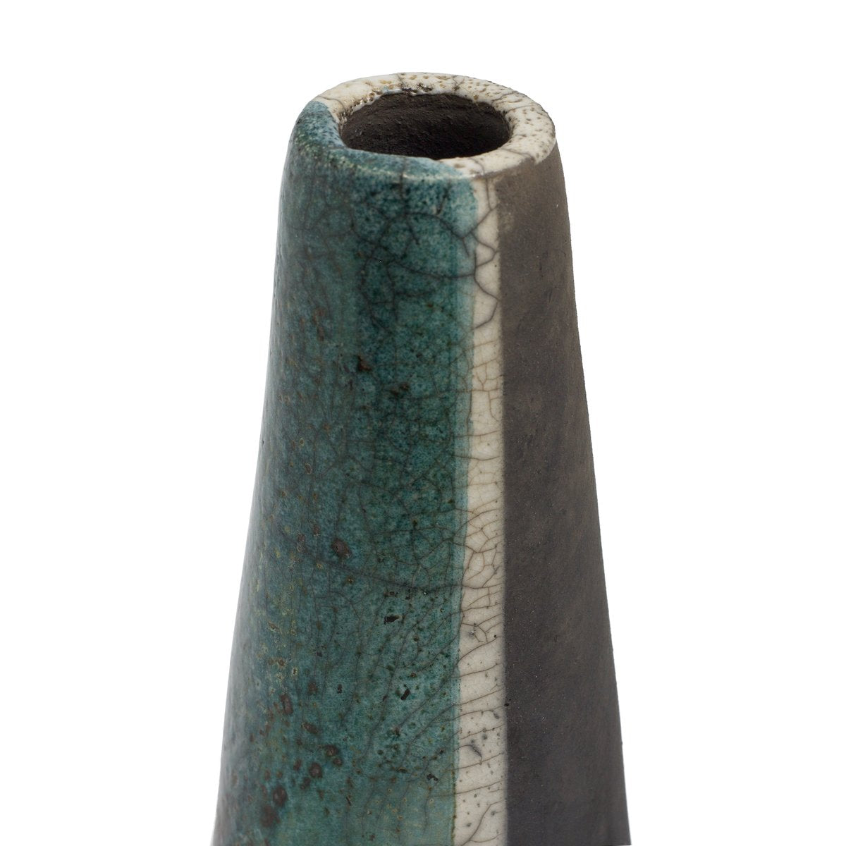 Japanese Modern Green White Black Metal Raku Ceramic Wake Vase by Laab Milano