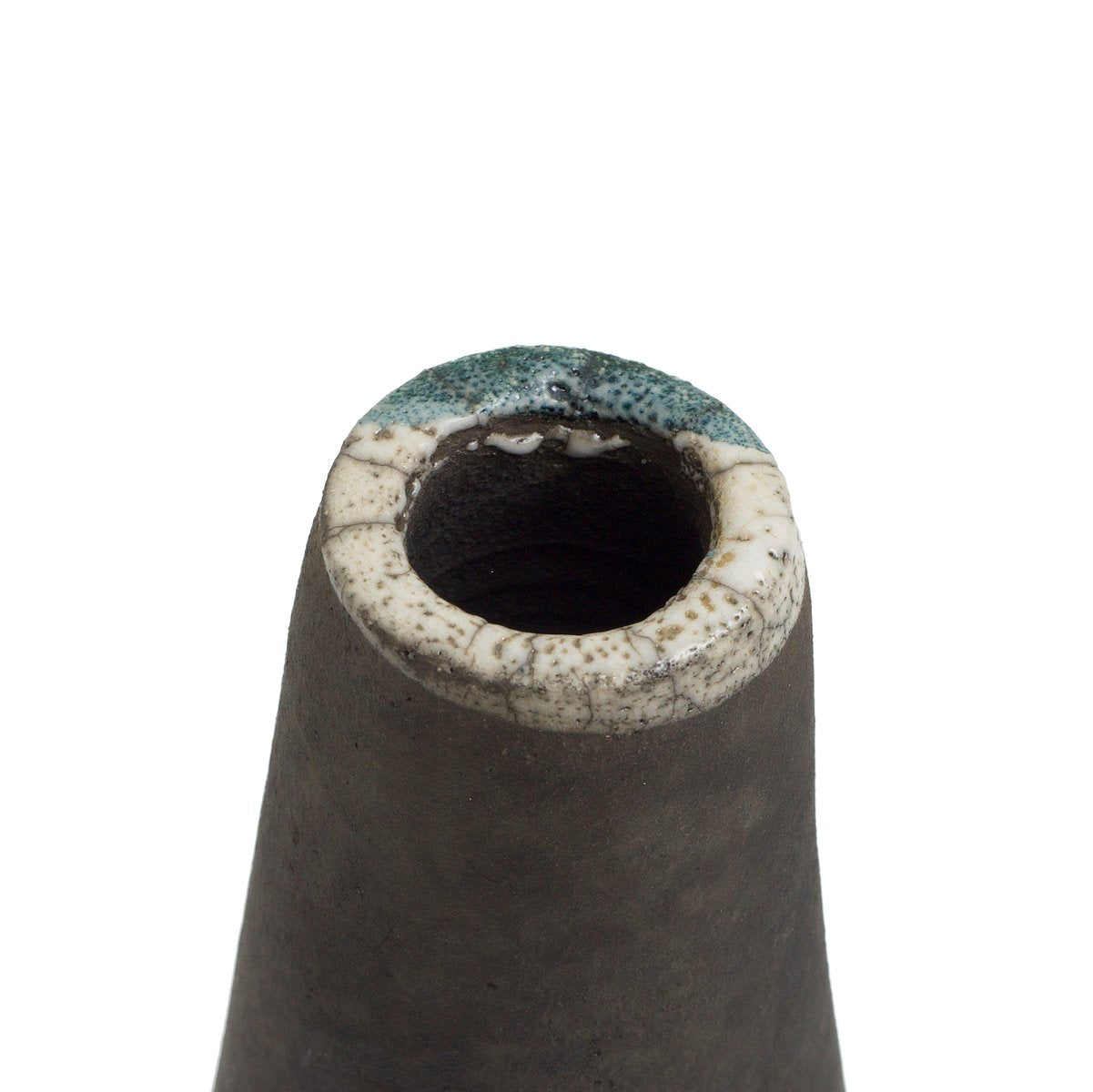 Japanese Modern Green White Black Metal Raku Ceramic Wake Vase by Laab Milano