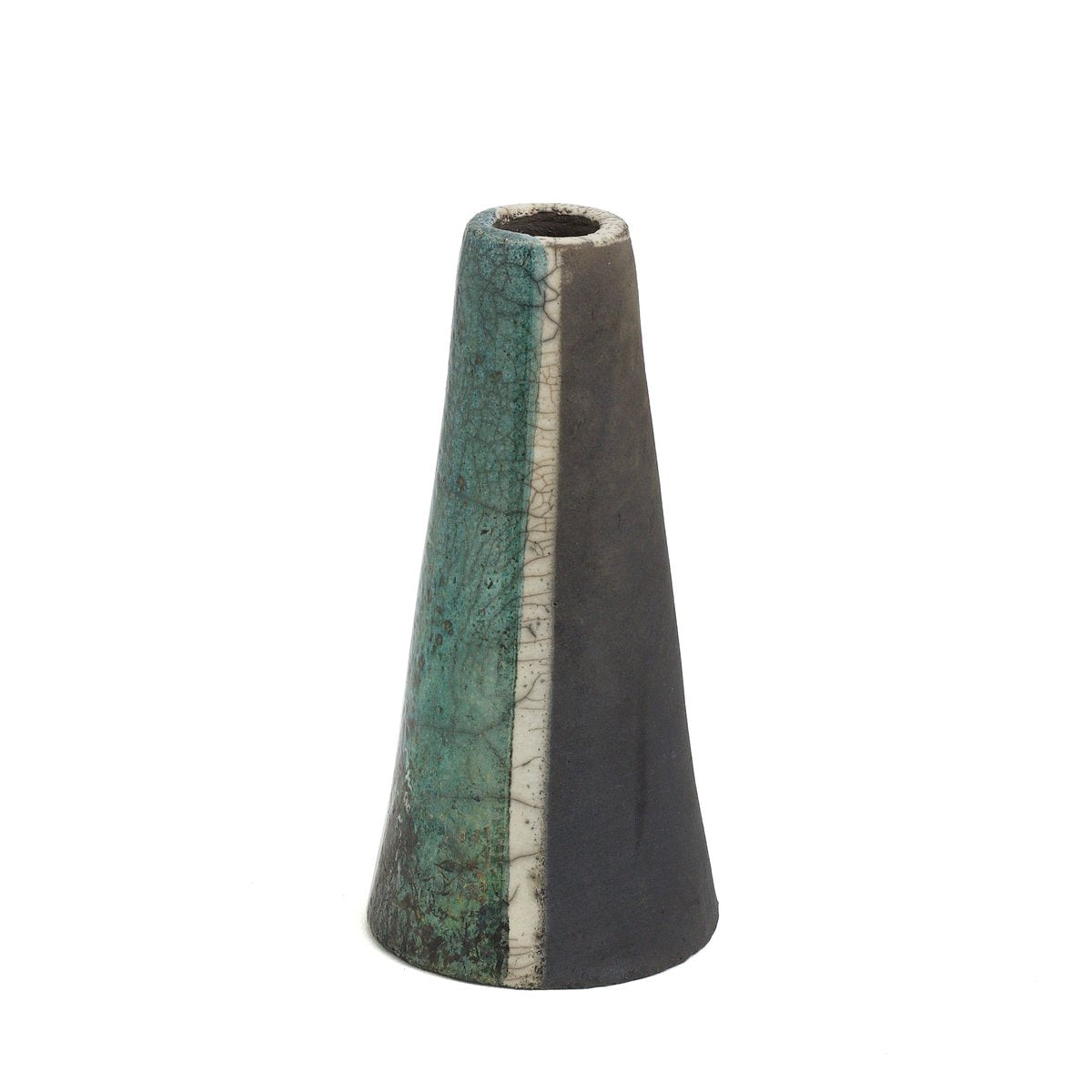 Japanese Modern Green White Black Metal Raku Ceramic Wake Vase by Laab Milano