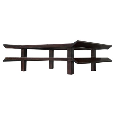 Japanese Pagoda Style Two-Tiered Coffee Table in Wood and Bamboo, 1960s-FEW-2024214