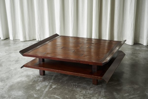 Japanese Pagoda Style Two-Tiered Coffee Table in Wood and Bamboo, 1960s-FEW-2024214