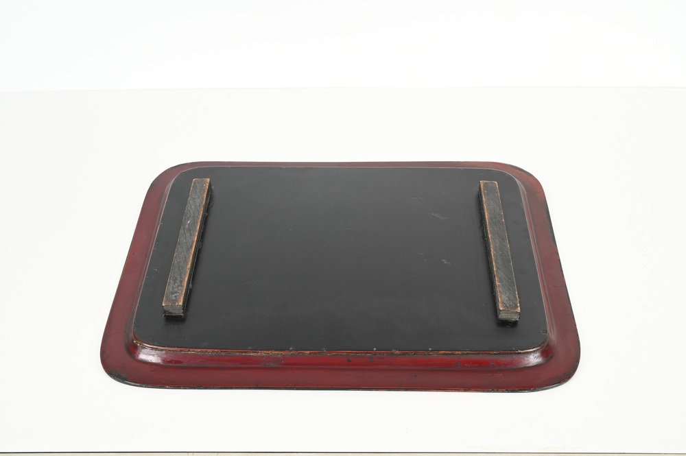 Japanese Papier Mache Hand Painted Burgundy Tray, Japan, 1890s