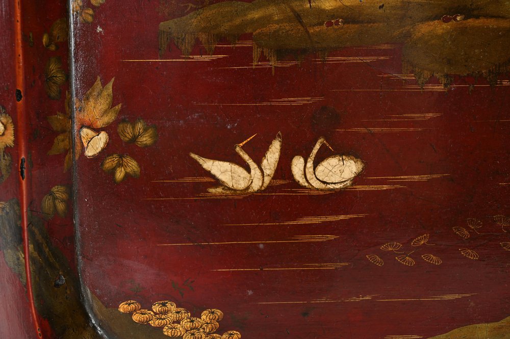 Japanese Papier Mache Hand Painted Burgundy Tray, Japan, 1890s