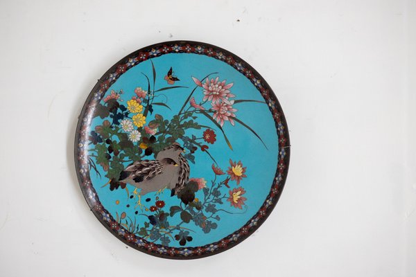 Japanese Peacock Dish in Bronze and Cloisonné, 1890s-RCE-1444689