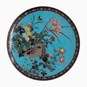 Japanese Peacock Dish in Bronze and Cloisonné, 1890s-RCE-1444689