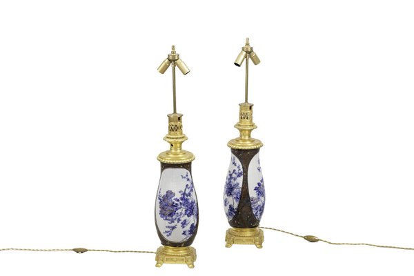 Japanese Porcelain and Gilt Bronze Lamps, 1880s, Set of 2-CEJ-702216