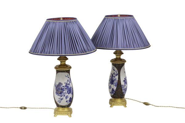 Japanese Porcelain and Gilt Bronze Lamps, 1880s, Set of 2-CEJ-702216