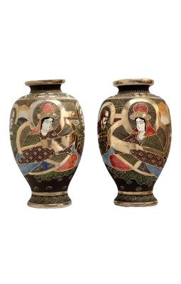 Japanese Satsuma Vases in Polychrome Painted Ceramic, 1920s, Set of 2-LA-1763619