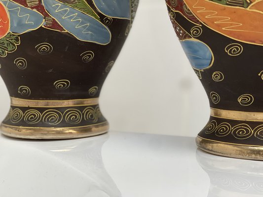 Japanese Satsuma Vases in Polychrome Painted Ceramic, 1920s, Set of 2-LA-1763619