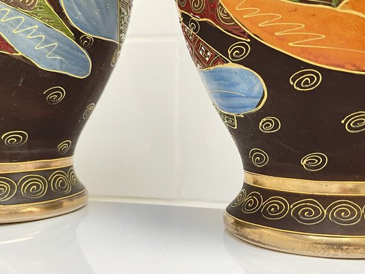 Japanese Satsuma Vases in Polychrome Painted Ceramic, 1920s, Set of 2-LA-1763619