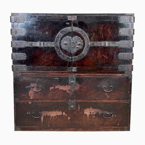 Japanese Tansu Meiji Two-Piece Lacquer Drawer Chest, 1890s, Set of 2-DWL-1805366