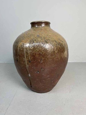 Japanese Tea Leaf Jar in Brown Ceramic-DWL-1413847