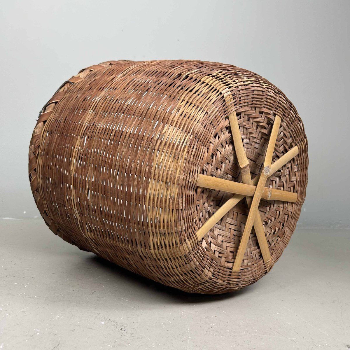 Japanese Traditional Okimono Kago Storage Basket in Bamboo, 1940s