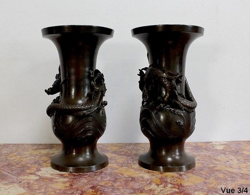 Japanese Vases in Patinated Bronze, 1900s, Set of 2-RVK-1004451