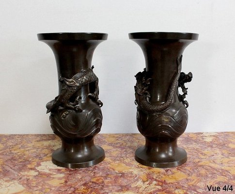 Japanese Vases in Patinated Bronze, 1900s, Set of 2-RVK-1004451