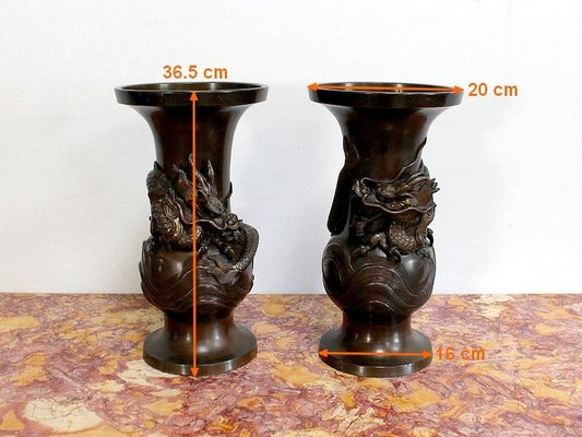 Japanese Vases in Patinated Bronze, 1900s, Set of 2-RVK-1004451